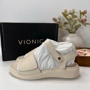 Vionic Awaken Rx Ankle Strap Sandals Leather Recovery Shoes Cream Women 8.5M NWB